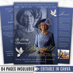 4 Pages In loving memory Funeral Program Template, Memorial Funeral Announcement Flyer , Funeral Memorial Template,Rest In Piece Template - Editable Memorial Canva Template