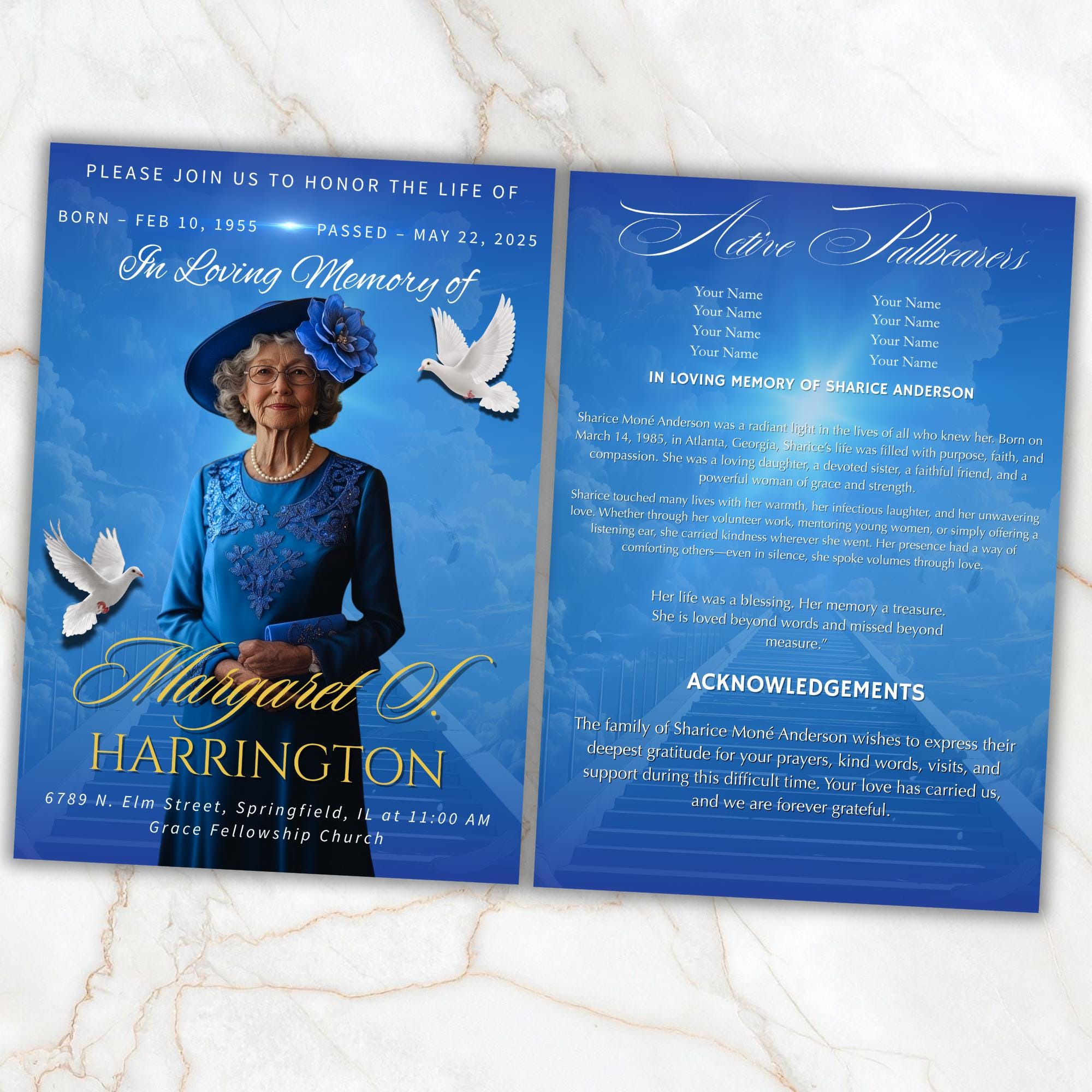 4 Pages In loving Memory Funeral Program Template, Memorial Funeral Announcement Flyer , Funeral Memorial Template,Rest In Piece Template - Editable Memorial Canva Template