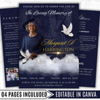 4 Pages In loving Memory Funeral Program Template, Memorial Funeral Announcement Flyer , Funeral Memorial Template,Rest In Piece Template - Editable Memorial Canva Template