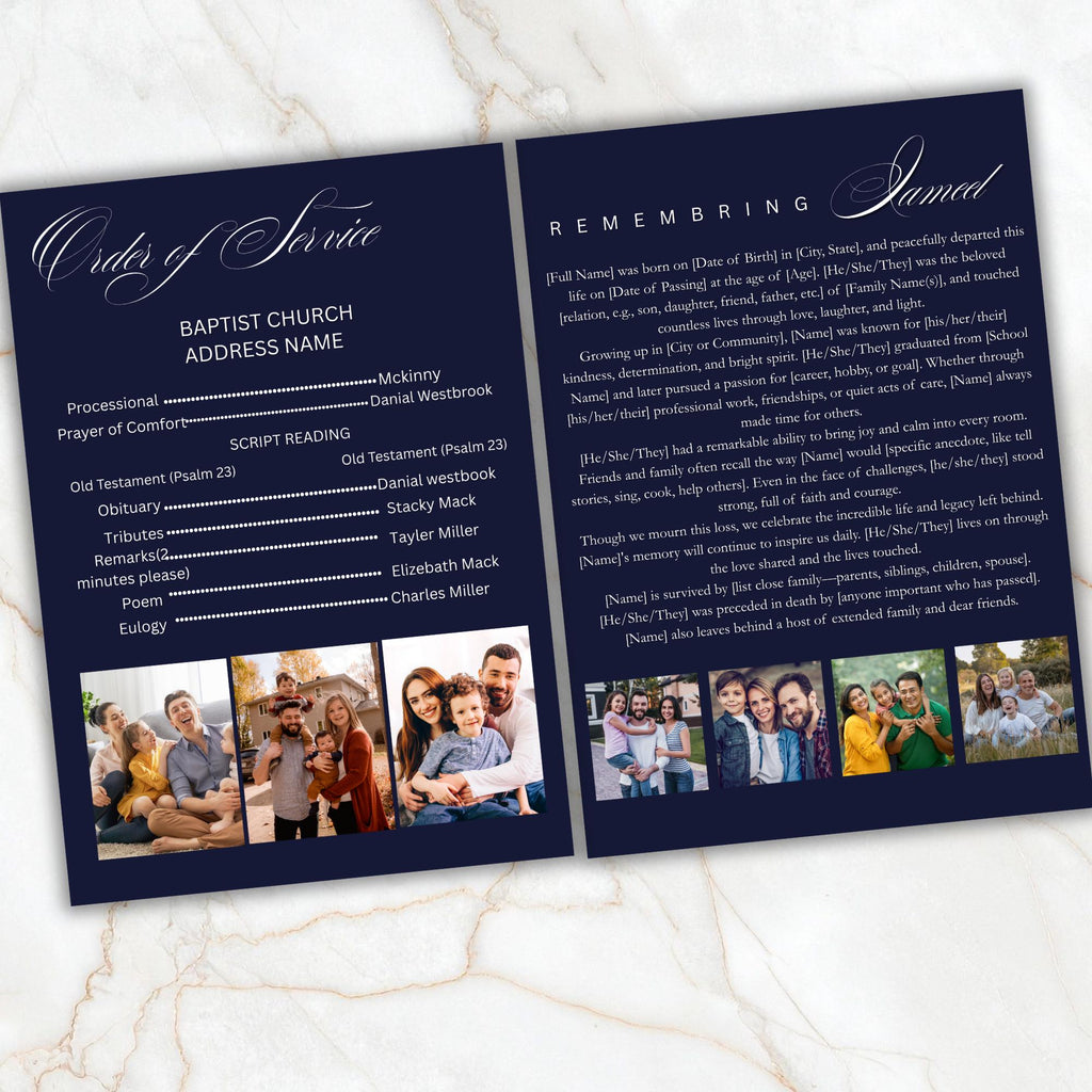 4 Pages In loving Memory Funeral Program Template, Memorial Funeral Announcement Flyer , Funeral Memorial Template,Rest In Piece Template - Editable Memorial Canva Template