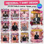 23 In Loving Memory Pink Design Canva Editable T Shirt, Pink Memorial Canva Designs, Heavens Stairway, Funeral Background - Editable Memorial Canva Template