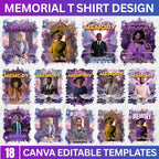 18 Memorial Purple T Shirt Canva Editable Templates, In Loving Memory Canva Template, Memorial Canva Template, Funeral & Celebration of Life - Editable Memorial Canva Template