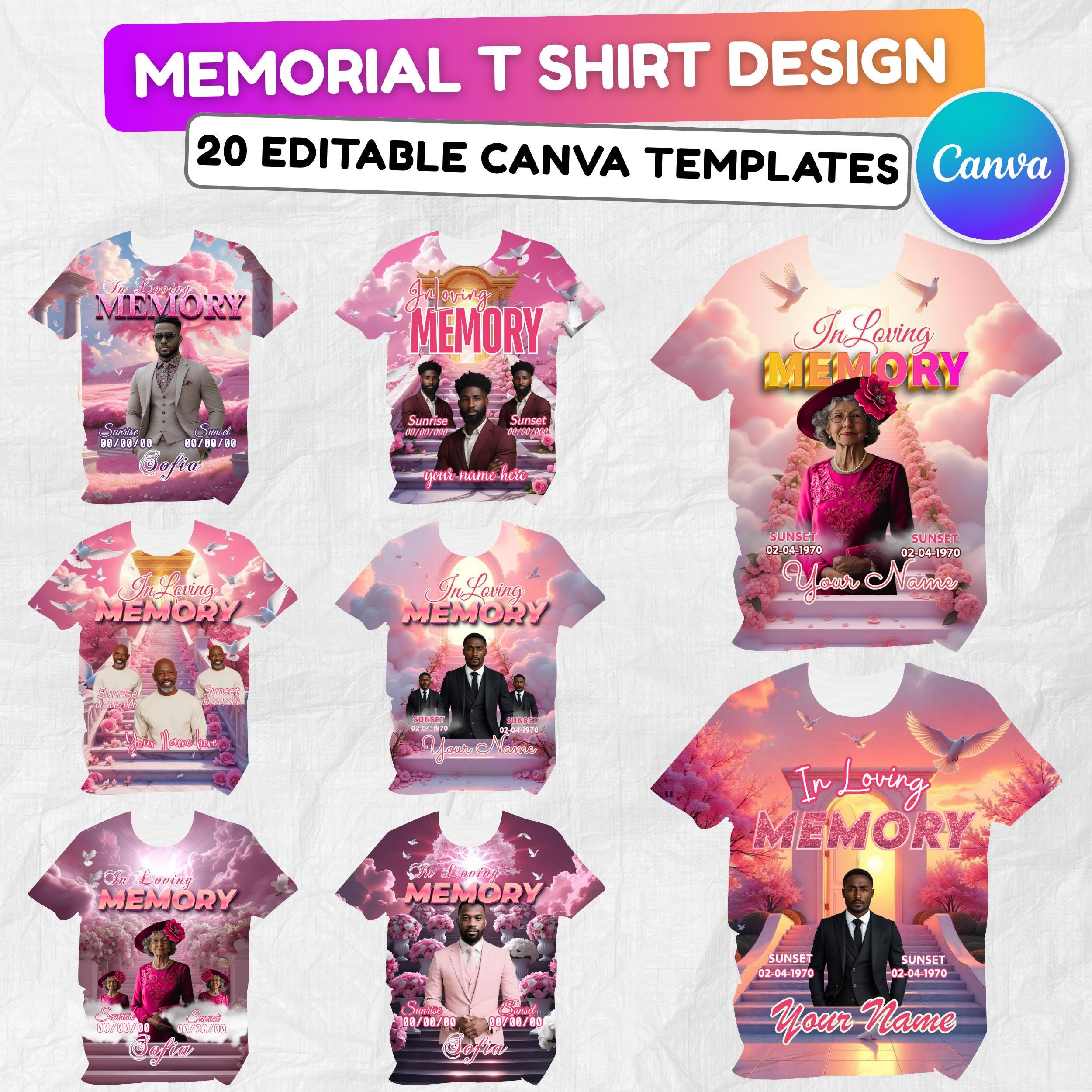 20 In Loving Memory Pink Canva Editable All Over T Shirt Templates, In Loving Memory Template, Rest in Peace, Memorial Editable Shirt Design - Editable Memorial Canva Template