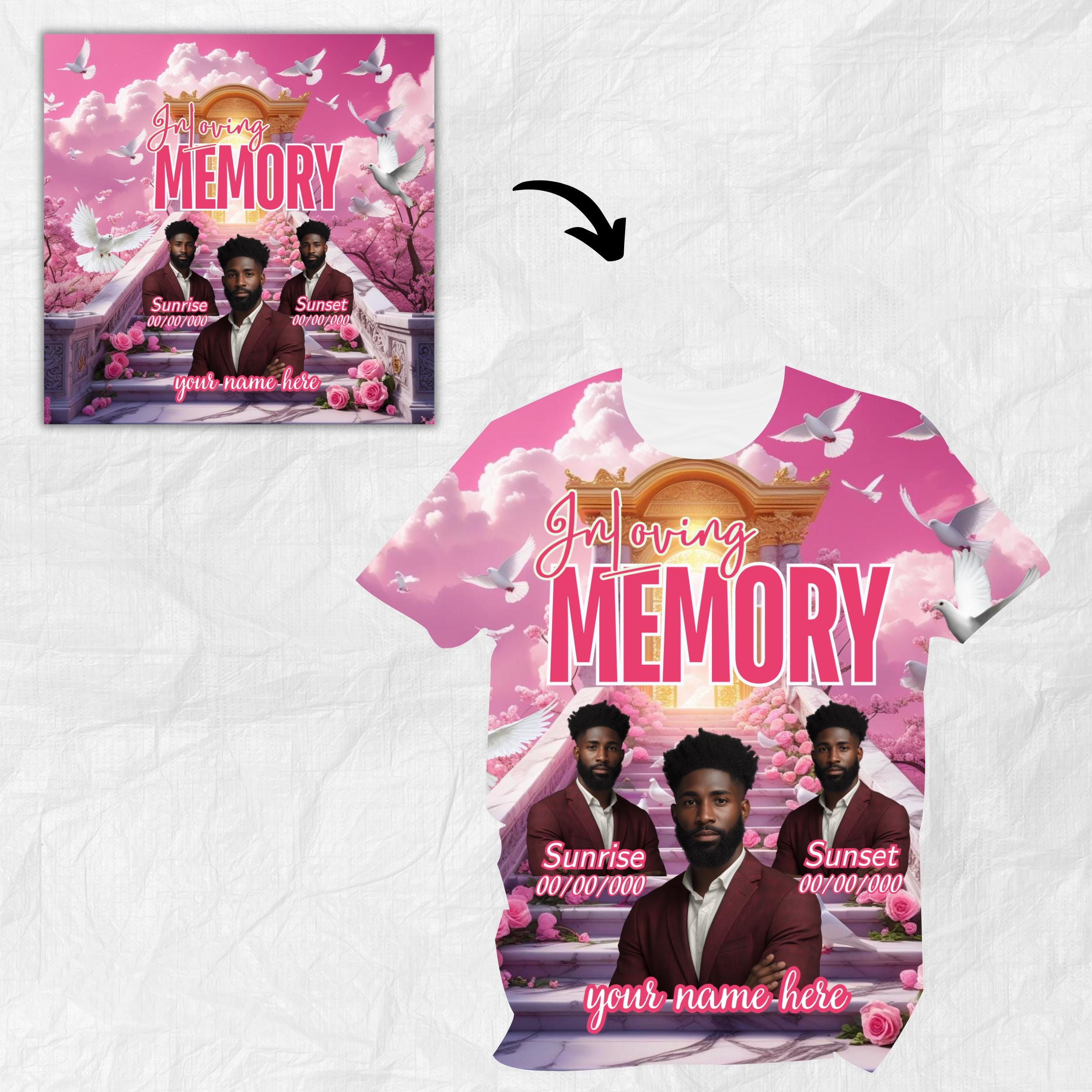 20 In Loving Memory Pink Canva Editable All Over T Shirt Templates, In Loving Memory Template, Rest in Peace, Memorial Editable Shirt Design - Editable Memorial Canva Template