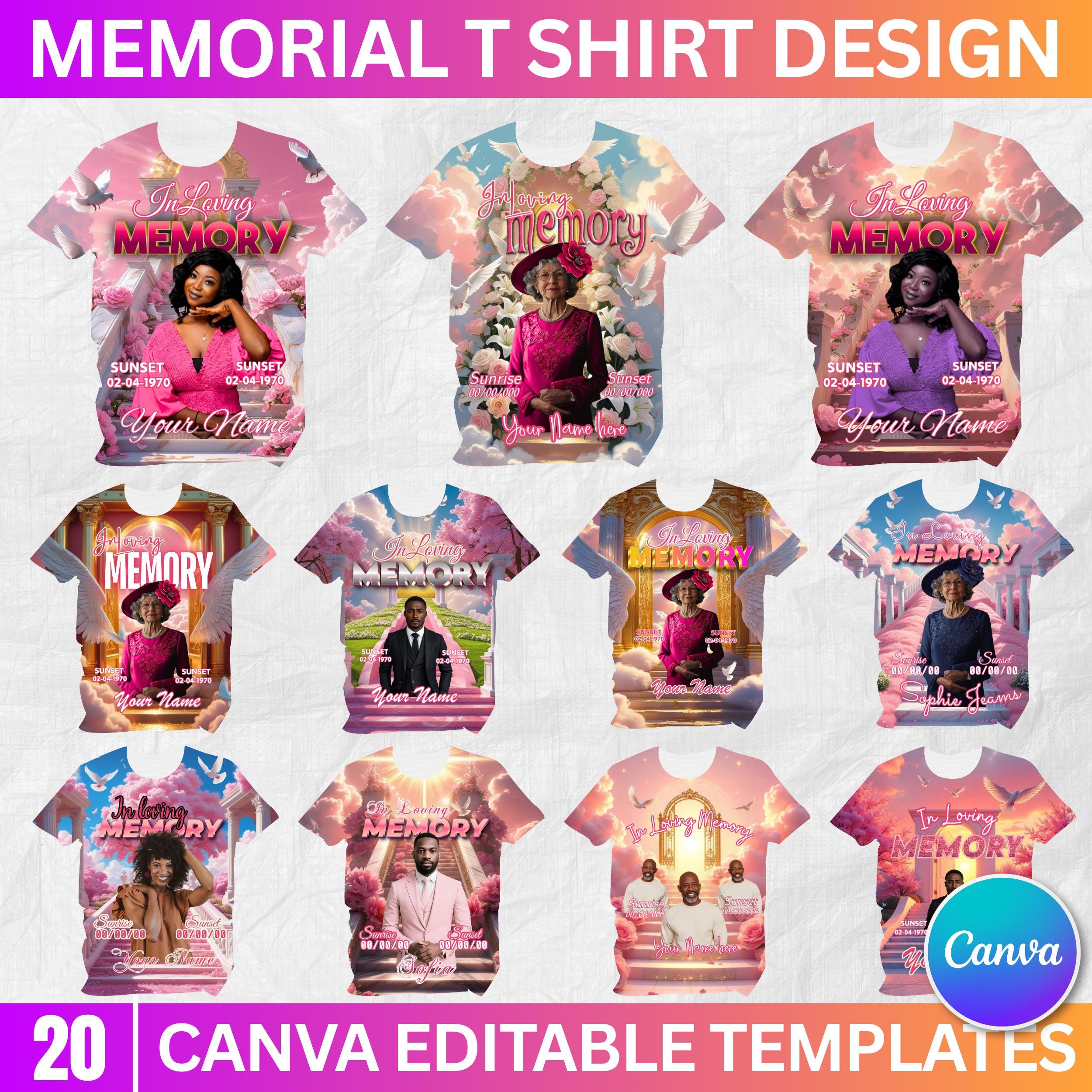 20 In Loving Memory Pink Canva Editable All Over T Shirt Templates, In Loving Memory Template, Rest in Peace, Memorial Editable Shirt Design - Editable Memorial Canva Template