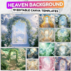 19 Memorial Heaven Backgrounds Png Bundle, Memorial Backgrounds, In Loving Memory Backgrounds, Heaven Stair Steps & Gate, Rest In Peace - Editable Memorial Canva Template