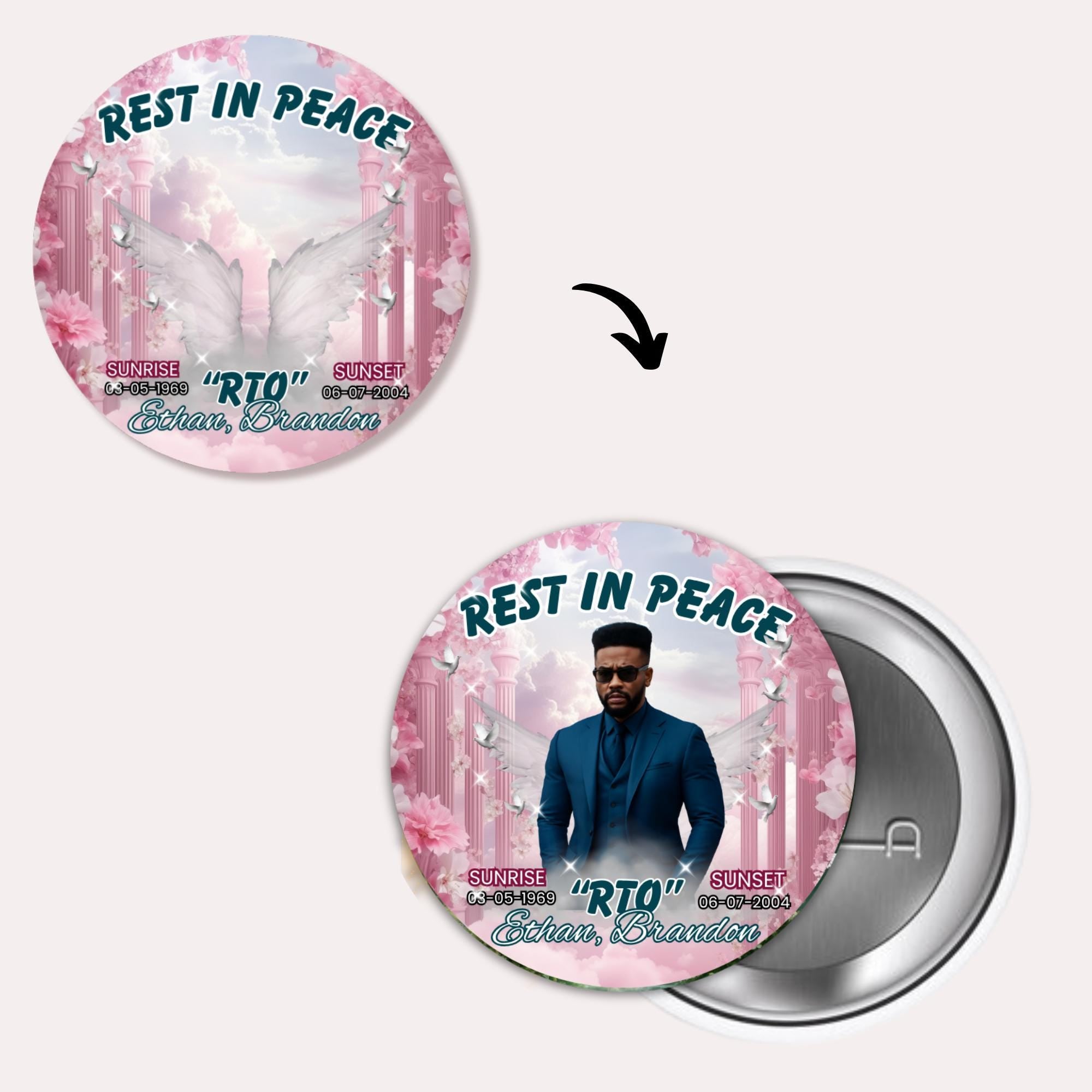 20 In Loving Memory Pin Button Canva Editable Templates, Memorial Pin Button Canva Designs, Rest in Peace Pin Button, Digital Download - Editable Memorial Canva Template