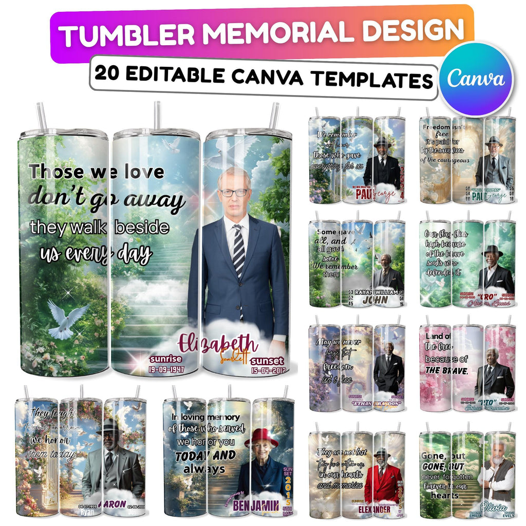 20 In Loving Memory Tumbler Canva Editable Templates, In Loving Memory Template, Memorial Tumbler Canva Template, Funeral Celebration - Editable Memorial Canva Template