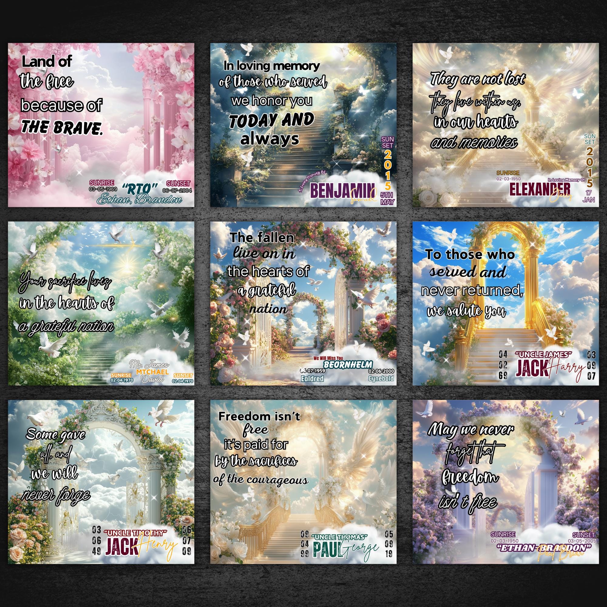 20 In Loving Memory Tumbler Canva Editable Templates, In Loving Memory Template, Memorial Tumbler Canva Template, Funeral Celebration - Editable Memorial Canva Template