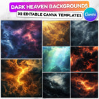 32 In Loving Memory Heaven Backgrounds Png Bundle, Memorial Backgrounds, Loving Memory Backgrounds, Heaven Stair Steps & Gate, Rest In Peace - Editable Memorial Canva Template