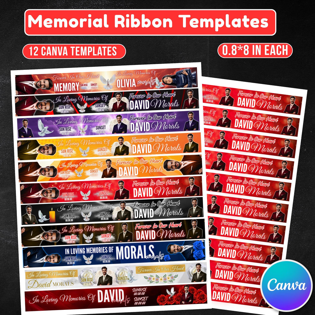 12 In Loving Memory Ribbon Canva Editable Template, Memorial Ribbon Templates, Rest in Piece Ribbon Design, Funeral Memorial Template - Editable Memorial Canva Template