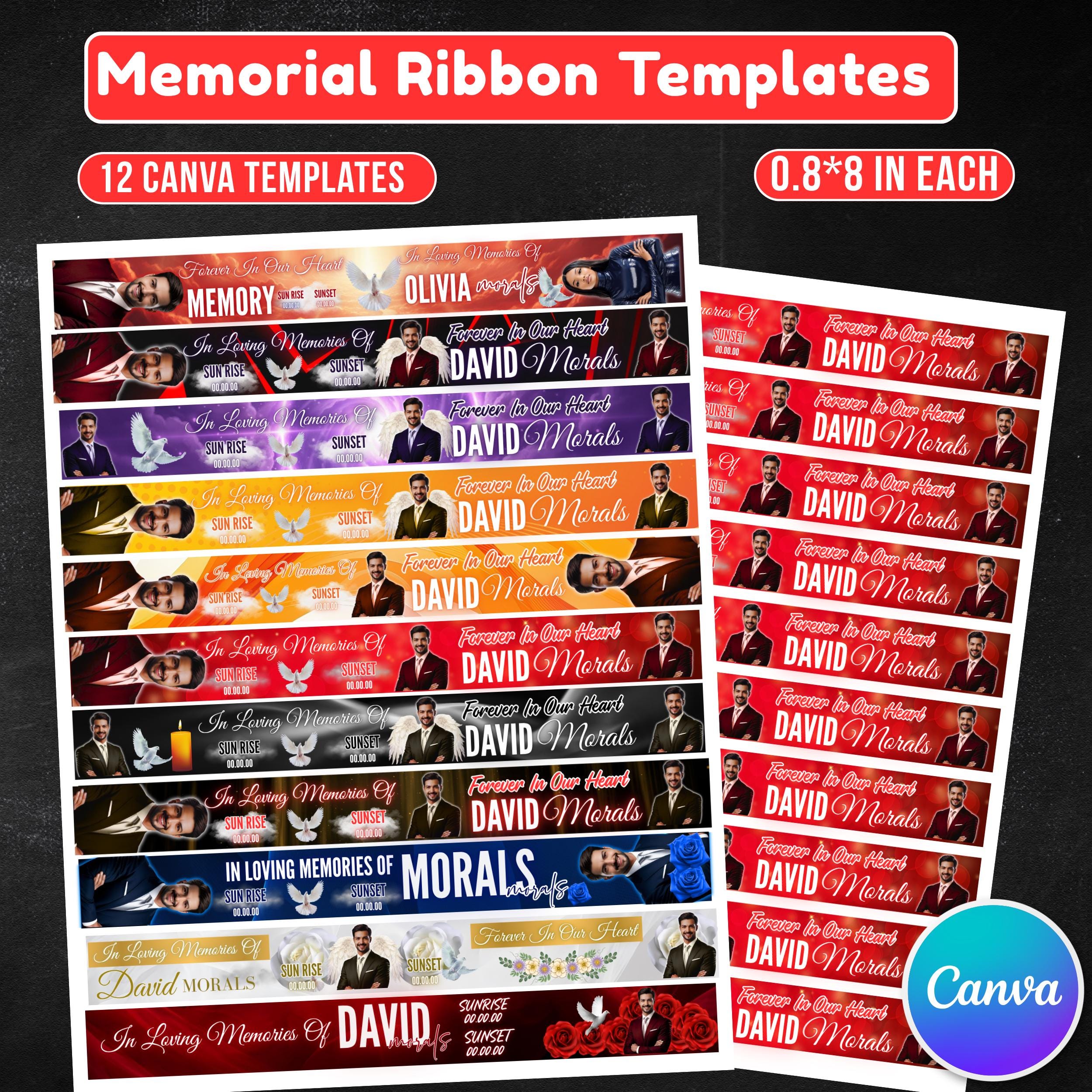 12 In Loving Memory Ribbon Canva Editable Template, Memorial Ribbon Templates, Rest in Piece Ribbon Design, Funeral Memorial Template - Editable Memorial Canva Template