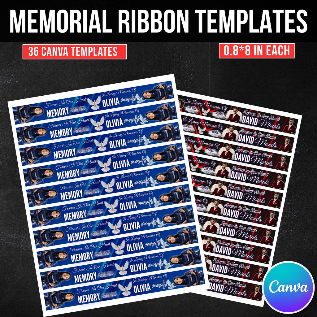12 In Loving Memory Ribbon Canva Editable Template, Memorial Ribbon Templates, Rest in Piece Ribbon Design, Funeral Memorial Template - Editable Memorial Canva Template