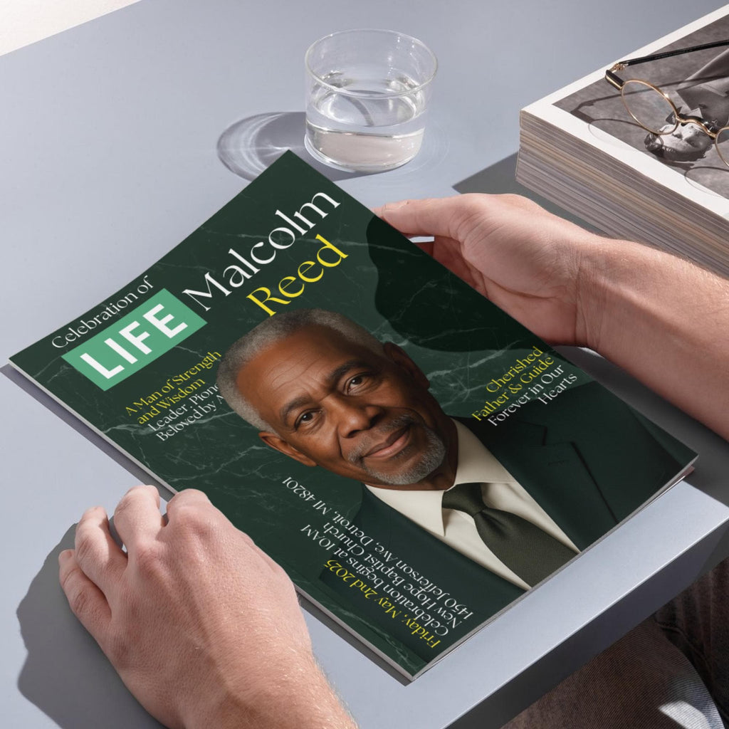 04 Pages Funeral Program Template, Bi-Fold Funeral Program, Obituary Celebration Of Life Program, Digital Download - Editable Memorial Canva Template