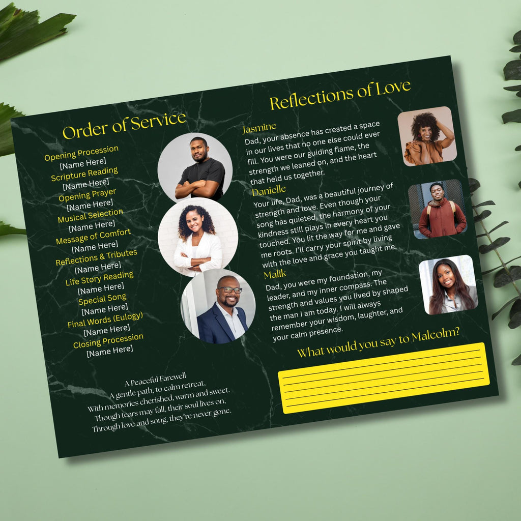 04 Pages Funeral Program Template, Bi-Fold Funeral Program, Obituary Celebration Of Life Program, Digital Download - Editable Memorial Canva Template