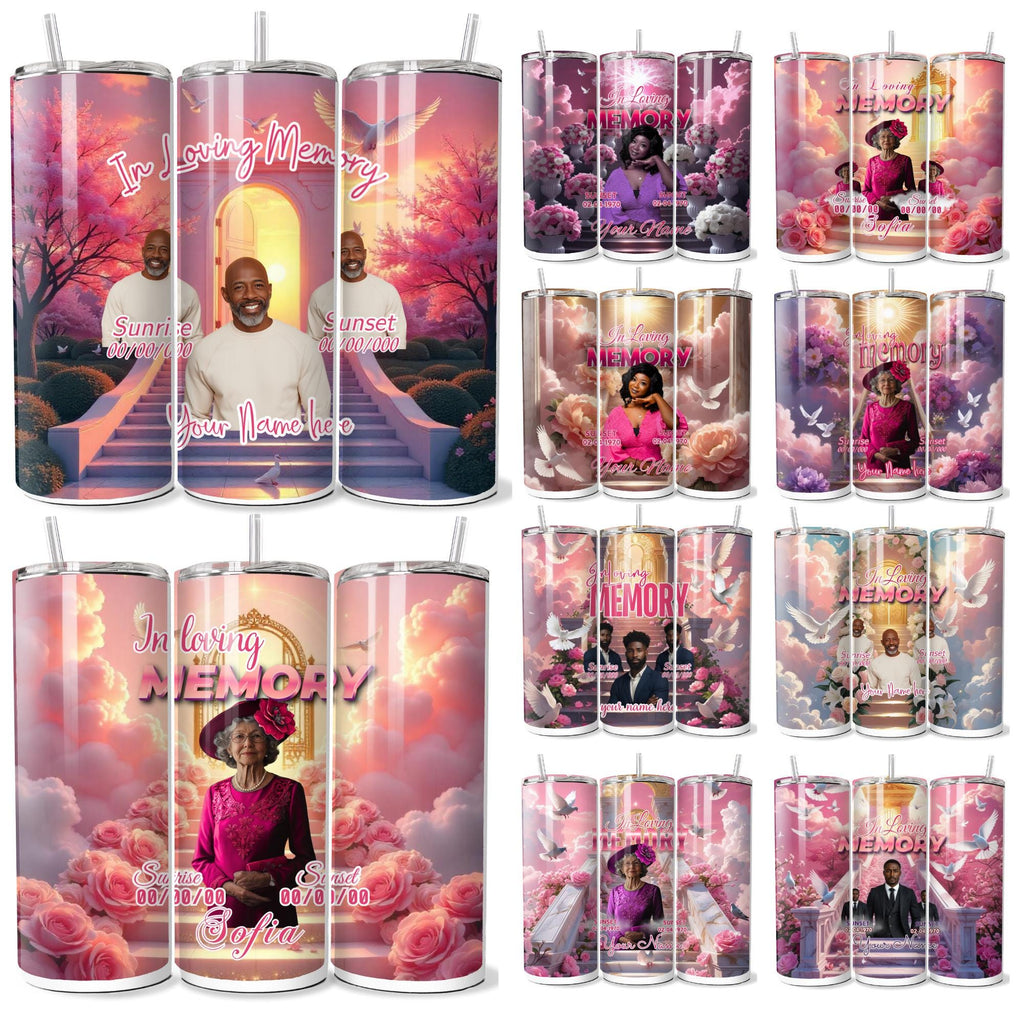 20 Memorial Pink Tumbler Canva Editable Template Bundle, Canva Editable Template, In Loving Memory Pink Tumbler, Add your Own Photo - Editable Memorial Canva Template