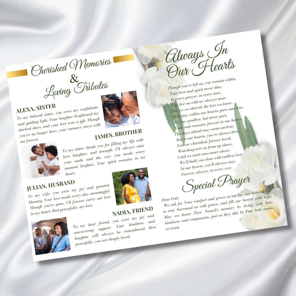 8 Pages Funeral Program Editable Template, Bi-Fold Funeral Program, Obituary Celebration Of Life Program, In Loving Memory, Digital Download - Editable Memorial Canva Template