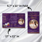 Purple & Gold Funeral Program Template, Tri-Fold(17x11) Funeral Program, Obituary Celebration Of Life Program, In Loving Memory Templates - Editable Memorial Canva Template