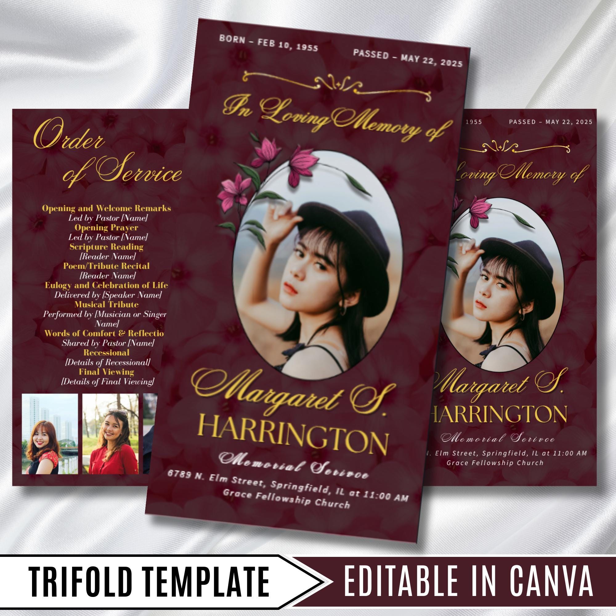 Funeral Program Canva Editable Template, Tri-Fold(17x11) Funeral Program, Obituary Celebration Of Life Program, In Loving Memory Templates - Editable Memorial Canva Template