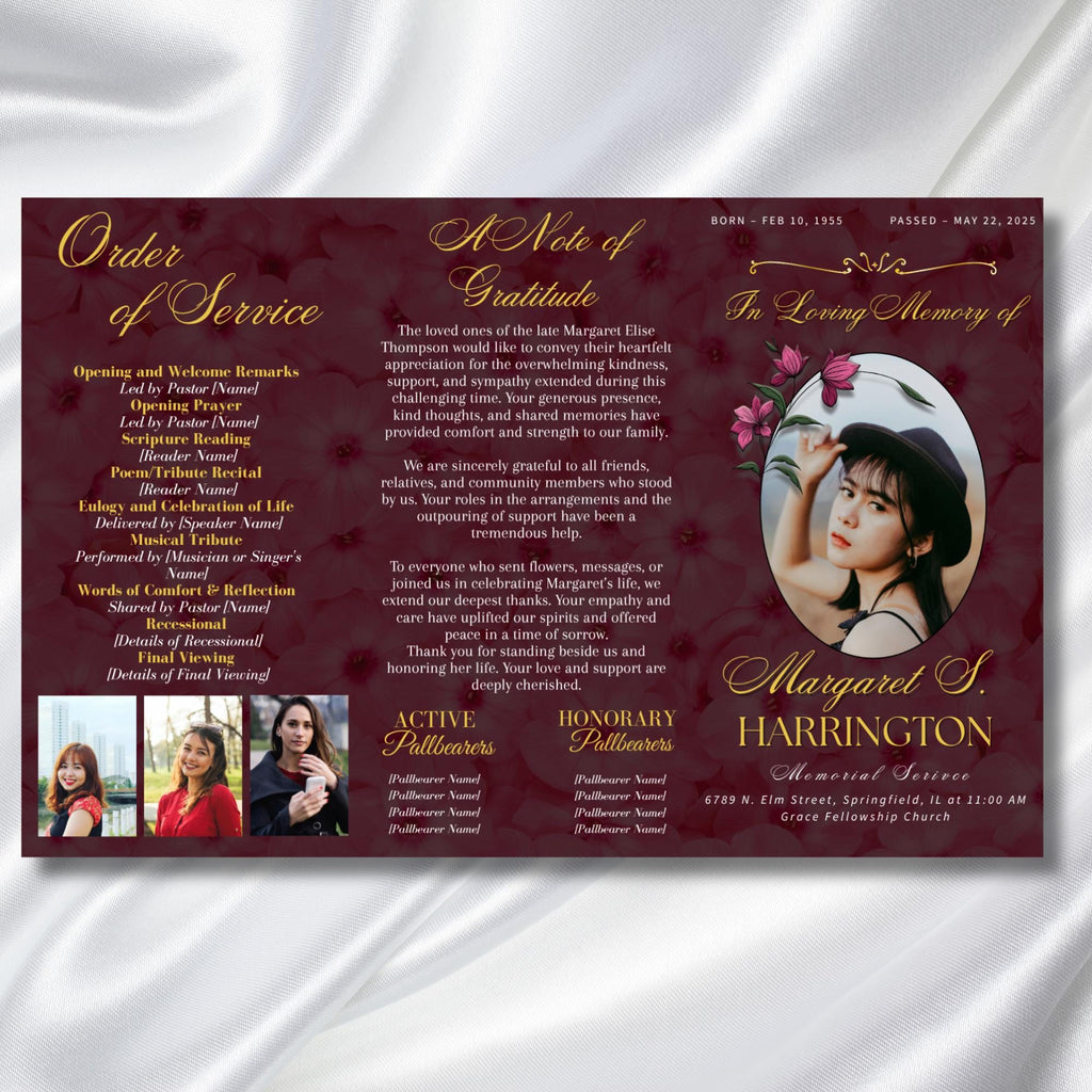 Funeral Program Canva Editable Template, Tri-Fold(17x11) Funeral Program, Obituary Celebration Of Life Program, In Loving Memory Templates - Editable Memorial Canva Template