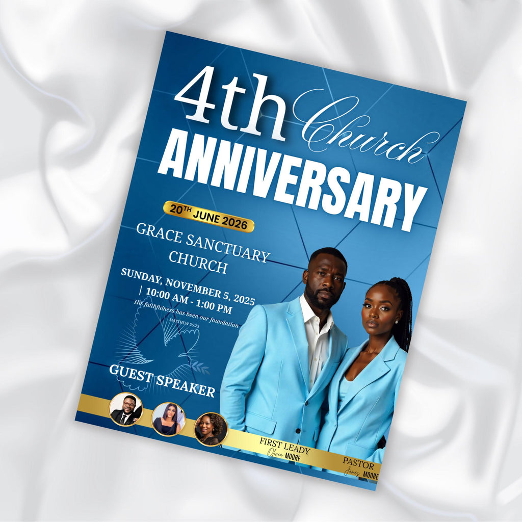6 Pages Pastoral Anniversary Program Template, Memorial Funeral Program, Church Program Template, Obituary Celebration Of Life Program - Editable Memorial Canva Template