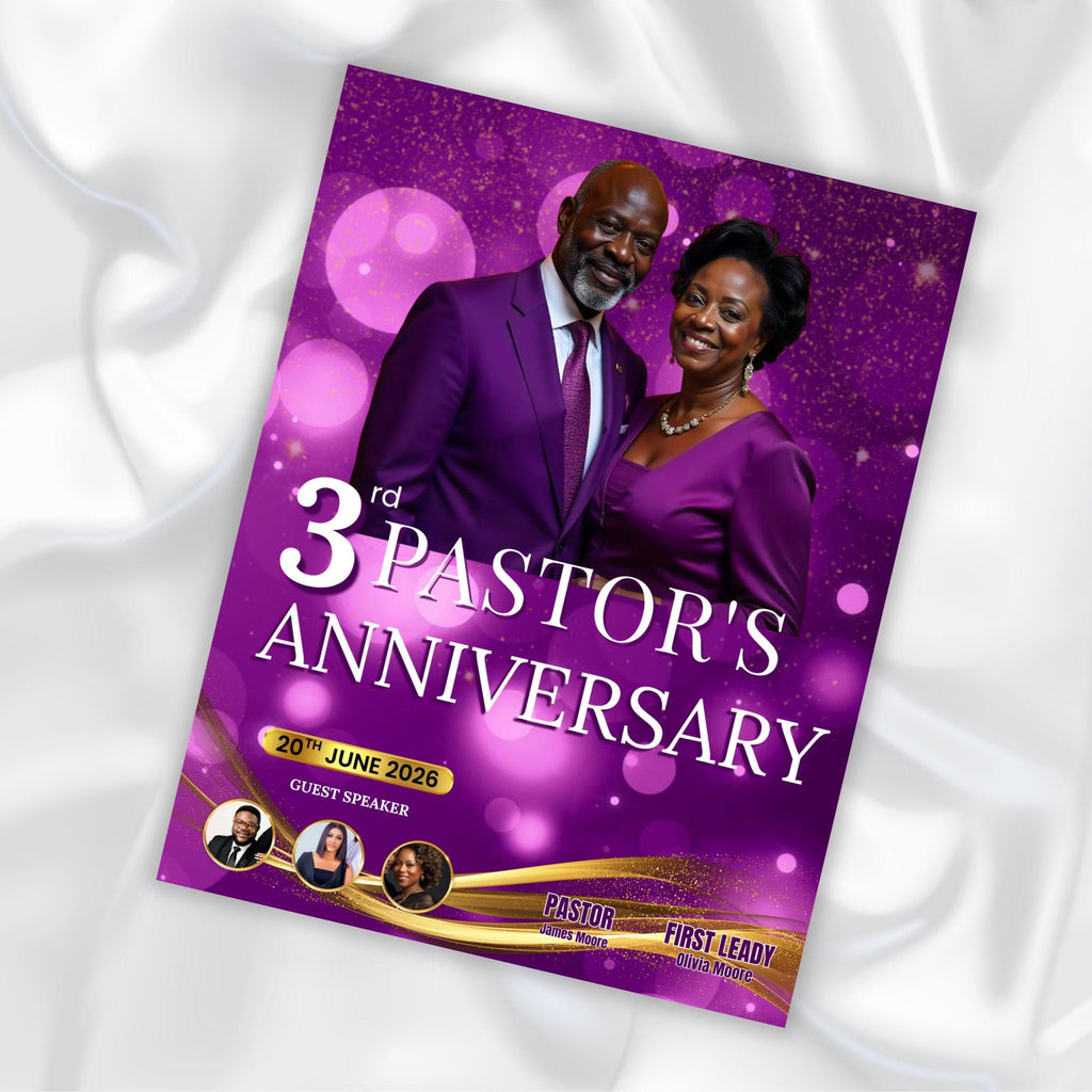 6 Pages Pastoral Anniversary Program Template, Memorial Funeral Program, Church Program Template, Obituary Celebration Of Life Program - Editable Memorial Canva Template
