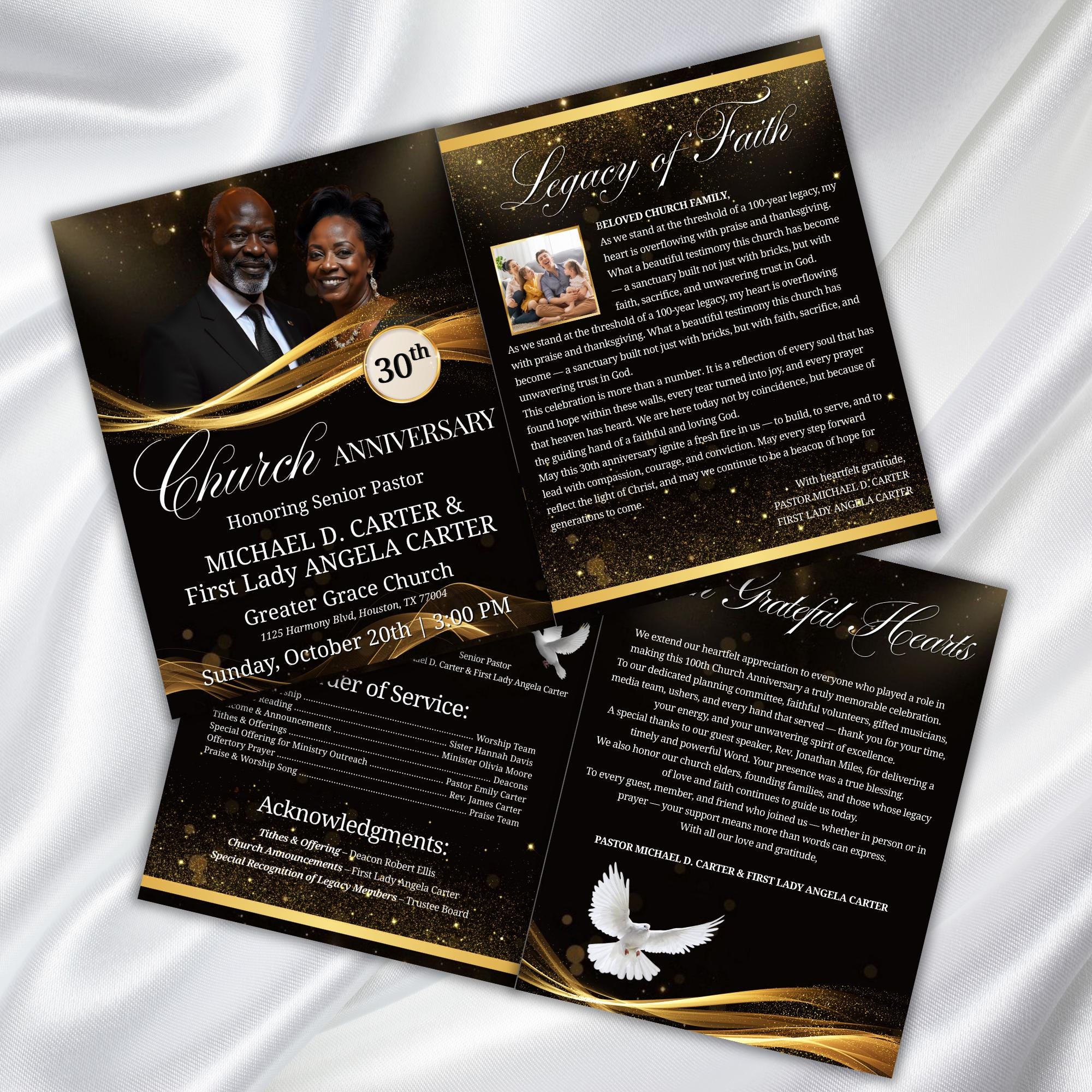 04 Pages Church Anniversary Program Template, Editable Bifold 8.5x11” Design, Church Appreciation Program, Anniversary & Faith Celebration - Editable Memorial Canva Template