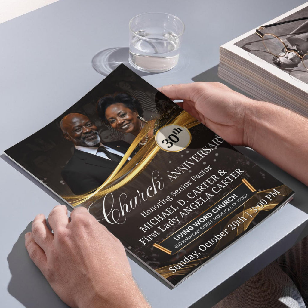 04 Pages Church Anniversary Program Template, Editable Bifold 8.5x11” Design, Church Appreciation Program, Anniversary & Faith Celebration - Editable Memorial Canva Template