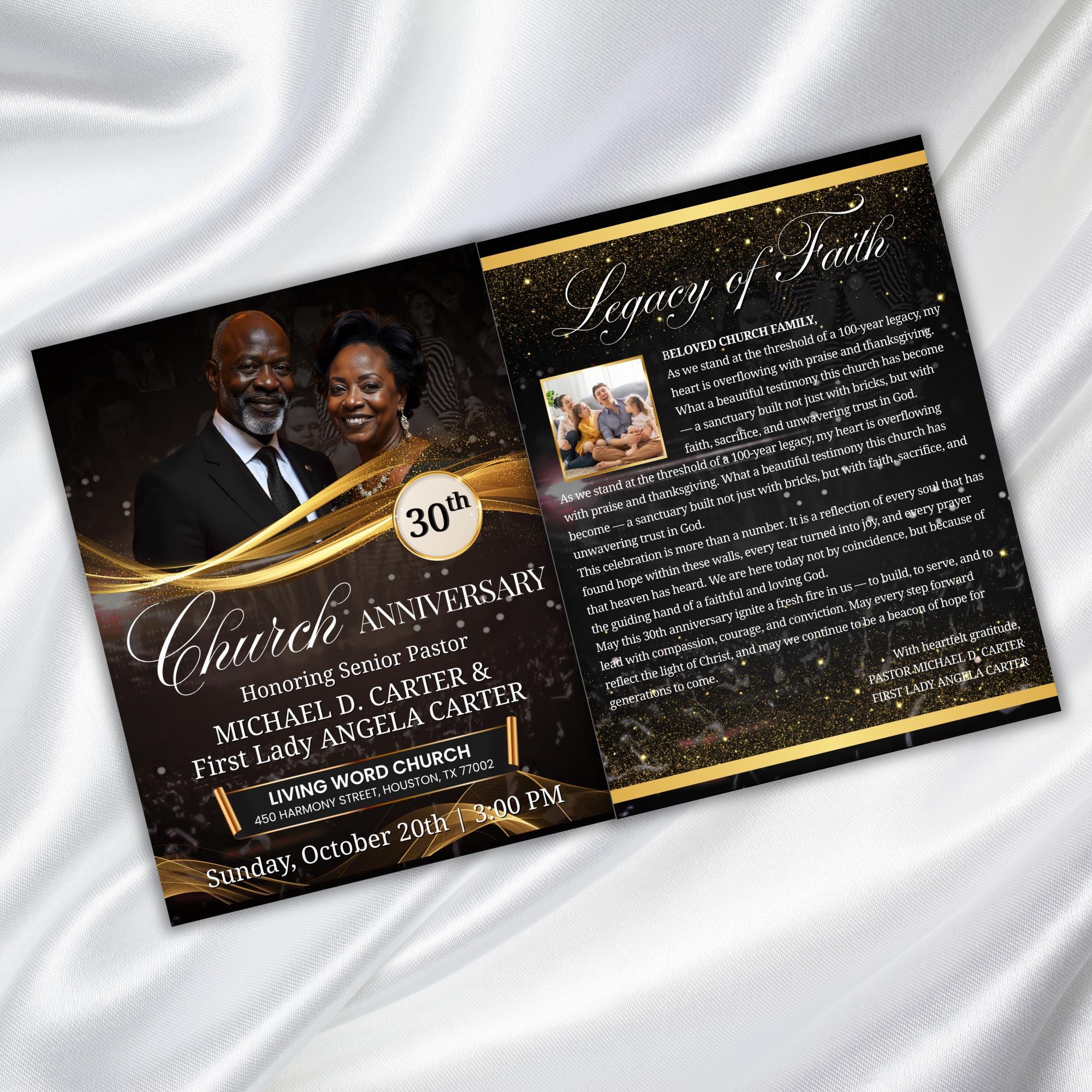04 Pages Church Anniversary Program Template, Editable Bifold 8.5x11” Design, Church Appreciation Program, Anniversary & Faith Celebration - Editable Memorial Canva Template
