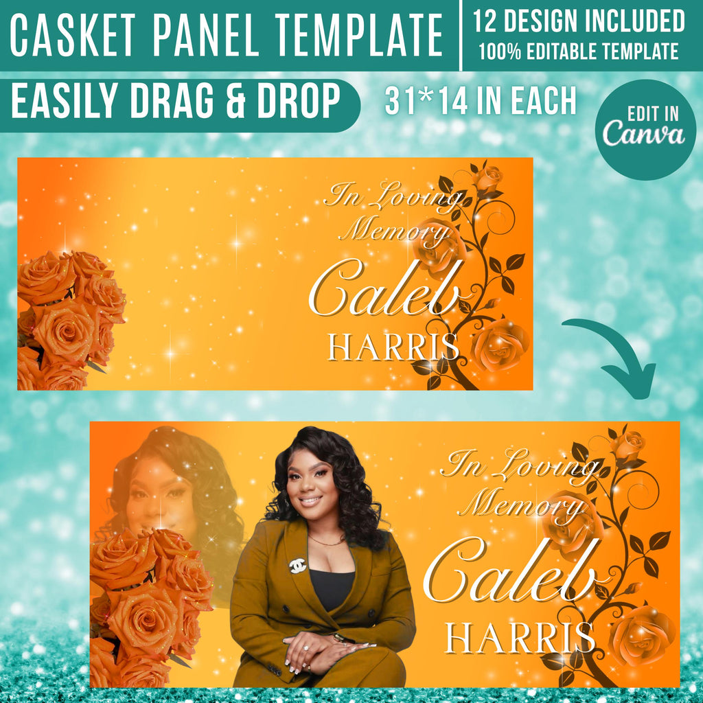 12 In Loving Memory Casket Panel Editable Templates, Personalized Casket Panel, Memorial Canva Template, Memorial Tribute, Funeral Keepsake - Editable Memorial Canva Template