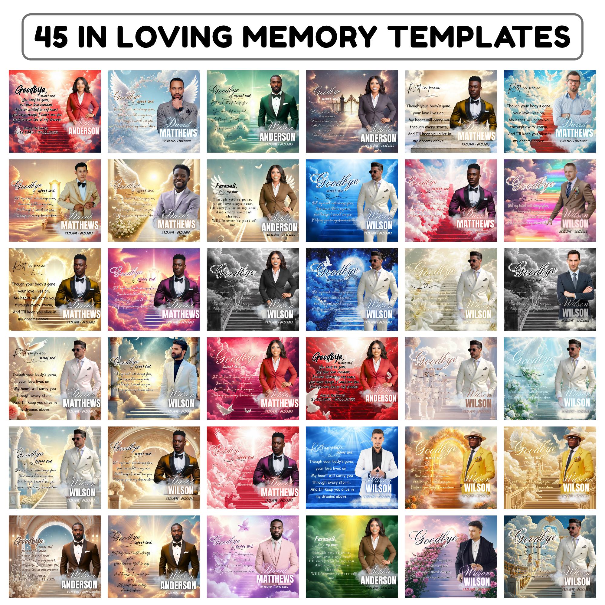 45 In Loving Memory Canva Editable Templates, Memorial Canva Editable Designs, Rest In Peace Template, Funeral & Celebration of Life - Editable Memorial Canva Template