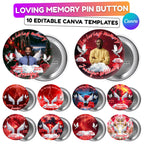 10 In Loving Memory Red Pin Button Canva Editable Templates Bundle, In Loving Memory, Memorial Red Pin Button Template, Funeral Button Favor - Editable Memorial Canva Template