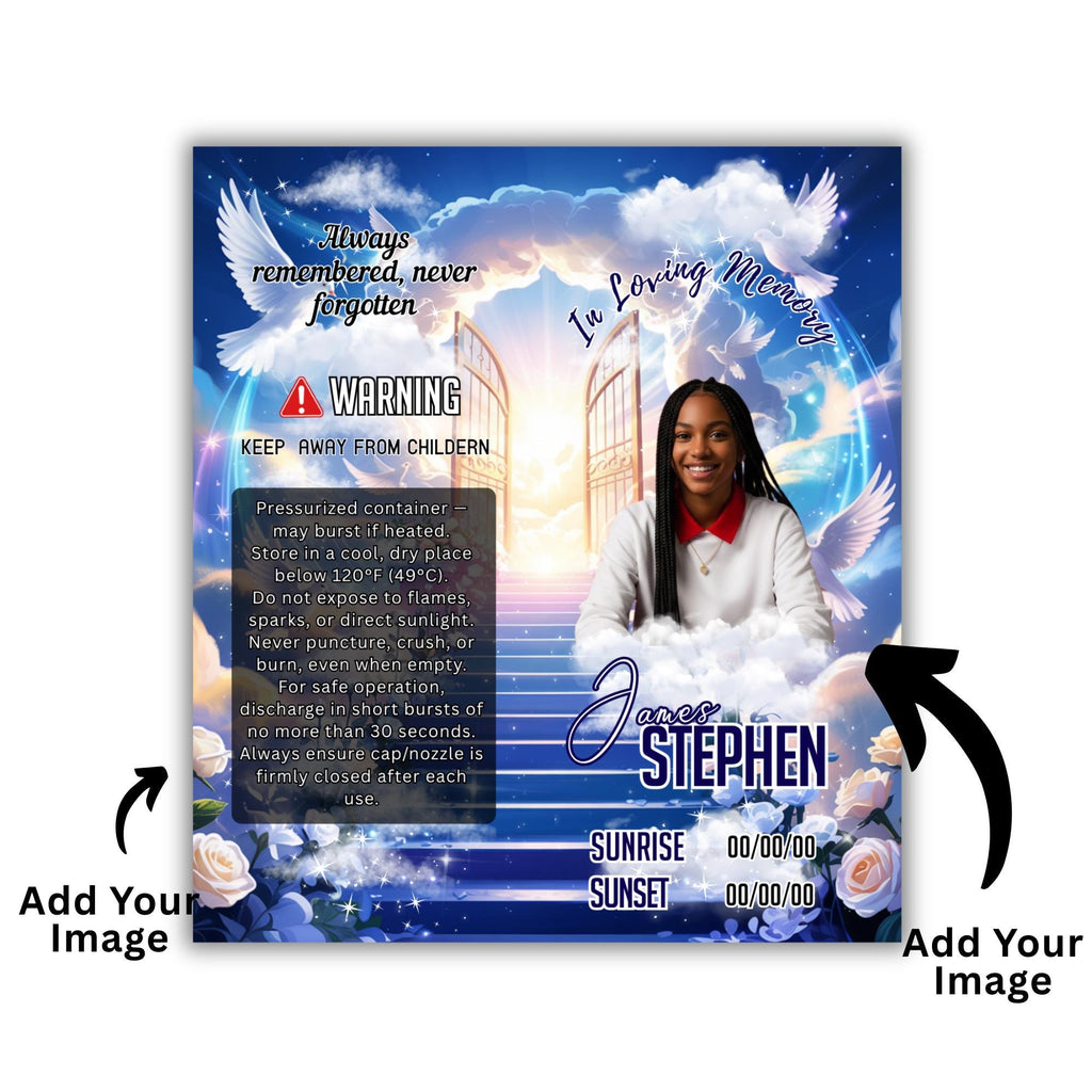 10 Memorial Blue Lighter Canva Editable Template, In Loving Memory Template, RIP Lighter Label, Memorial Funeral Keeksake, Digital Download - Editable Memorial Canva Template