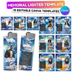 10 Memorial Blue Lighter Canva Editable Template, In Loving Memory Template, RIP Lighter Label, Memorial Funeral Keeksake, Digital Download - Editable Memorial Canva Template