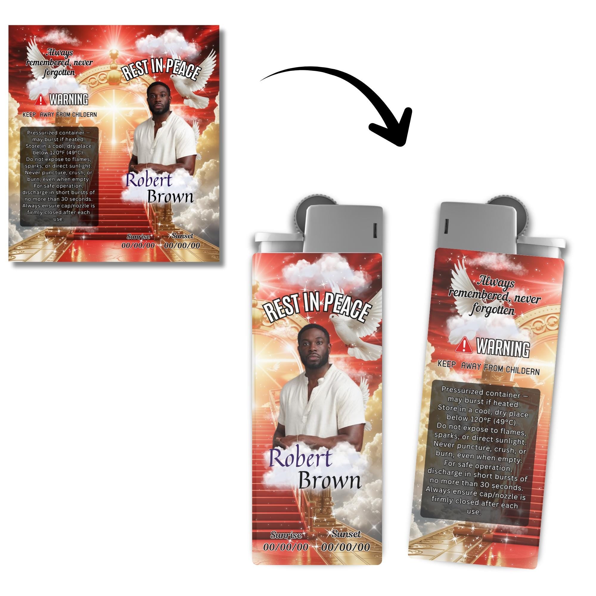 10 Memorial Red Lighter Canva Editable Template, In Loving Memory Template, RIP Lighter Label, Memorial Funeral Keeksake, Digital Download - Editable Memorial Canva Template