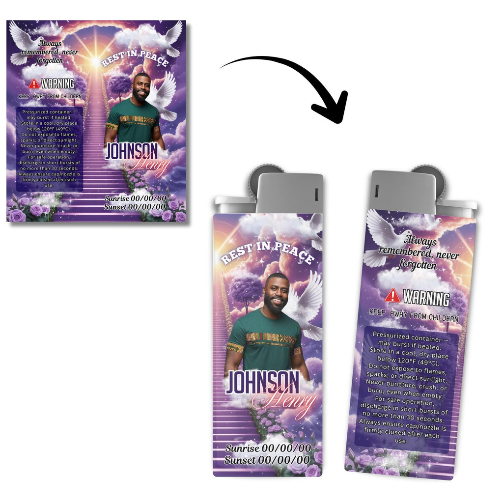 10 Memorial Purple Lighter Canva Editable Template, In Loving Memory Template, RIP Lighter Label, Memorial Funeral Keeksake,Digital Download - Editable Memorial Canva Template