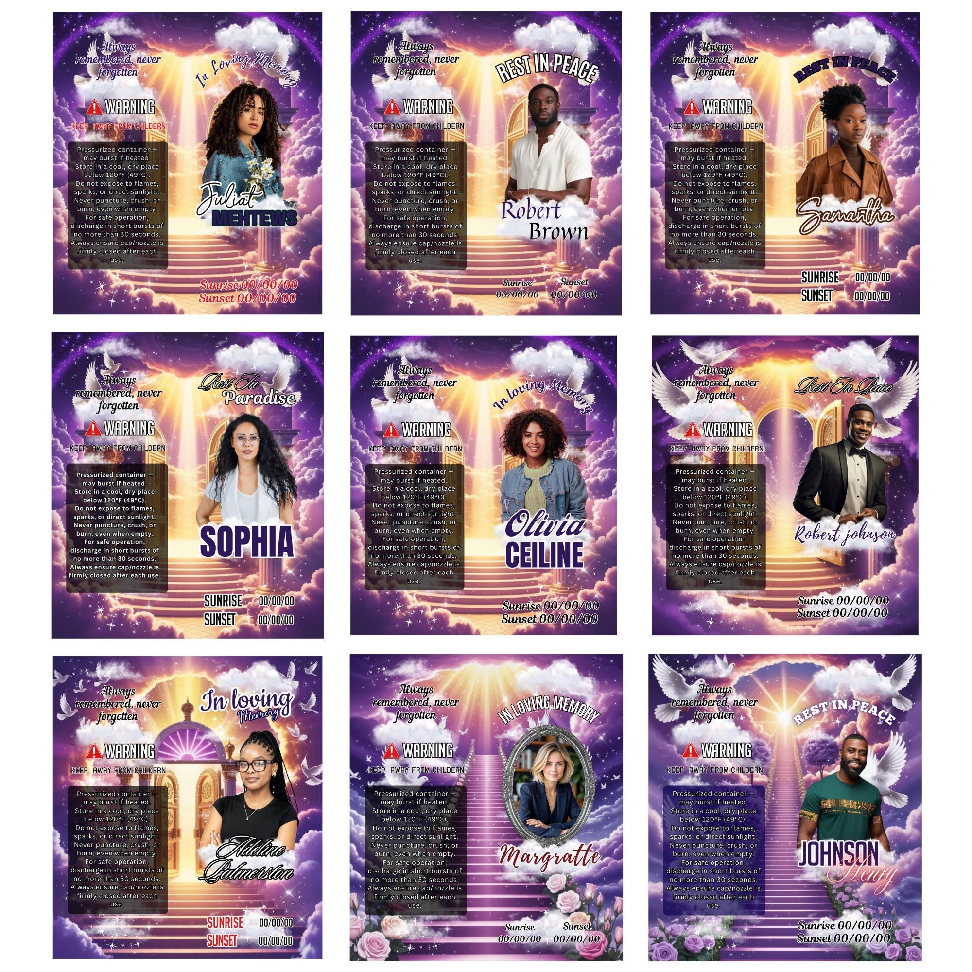 10 Memorial Purple Lighter Canva Editable Template, In Loving Memory Template, RIP Lighter Label, Memorial Funeral Keeksake,Digital Download - Editable Memorial Canva Template