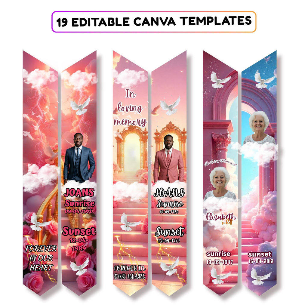19 Memorial Stole Canva Editable Templates, In Loving Memory Templates, Memorial Canva Template, Funeral & Celebration, Digital Download - Editable Memorial Canva Template