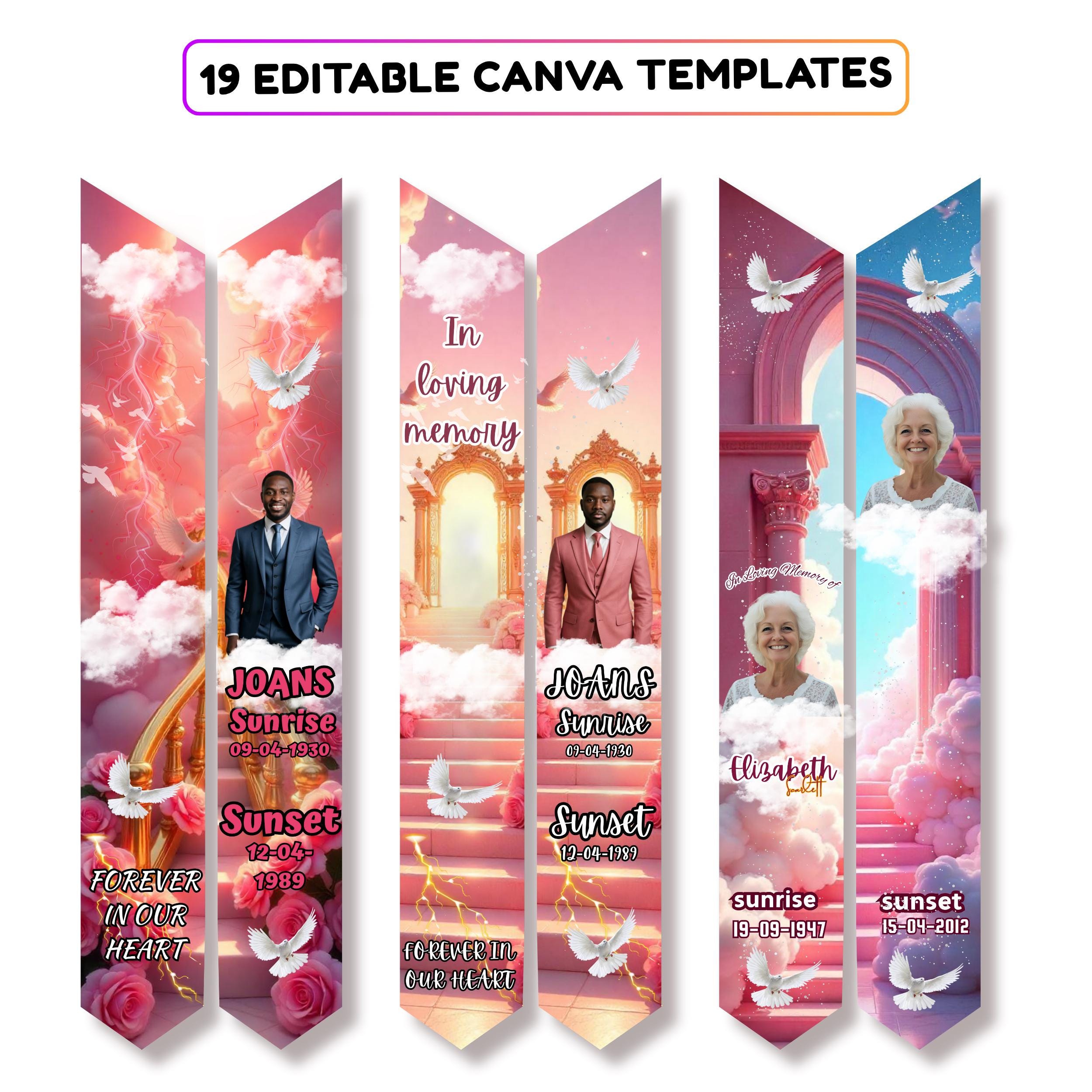 19 Memorial Stole Canva Editable Templates, In Loving Memory Templates, Memorial Canva Template, Funeral & Celebration, Digital Download - Editable Memorial Canva Template