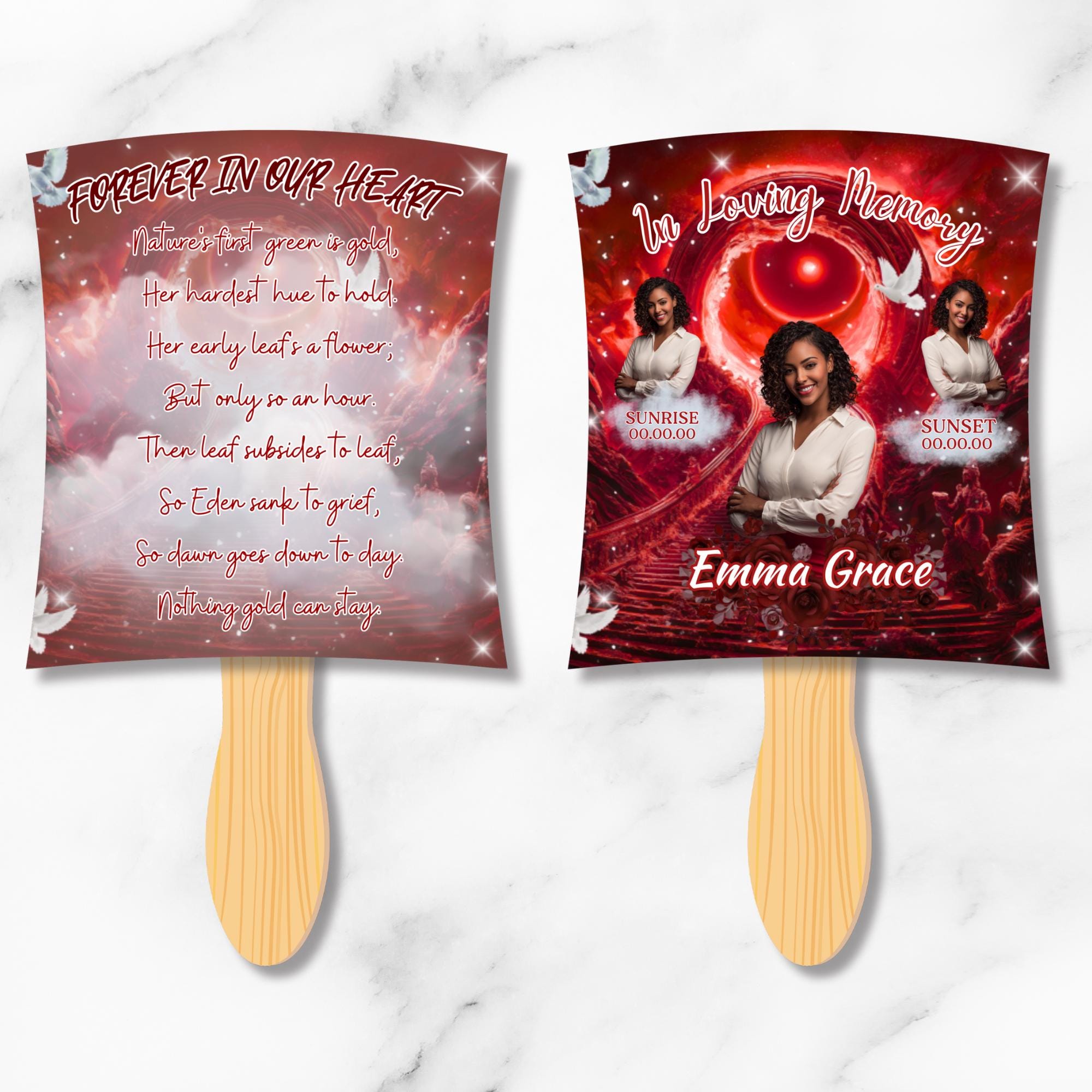 06 Red In Loving Memory Paddle Fan Canva Editable Template, Memorial Fan, Celebration of Life Paddle Fan, In Loving Memory Handheld Tribute - Editable Memorial Canva Template