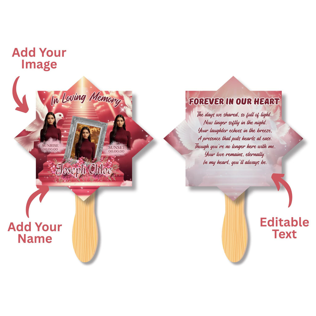 06 Pink Memorial Paddle Fan Editable Template, In Loving Memory Fan, Celebration of Life Paddle Fan, In Loving Memory Handheld Tribute - Editable Memorial Canva Template