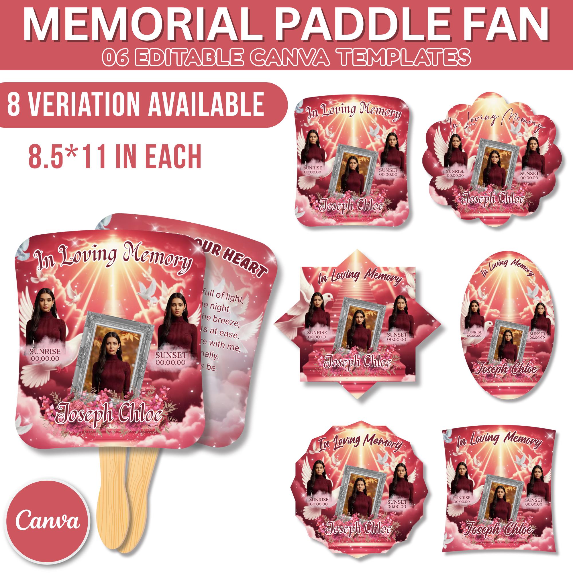 06 Pink Memorial Paddle Fan Editable Template, In Loving Memory Fan, Celebration of Life Paddle Fan, In Loving Memory Handheld Tribute - Editable Memorial Canva Template