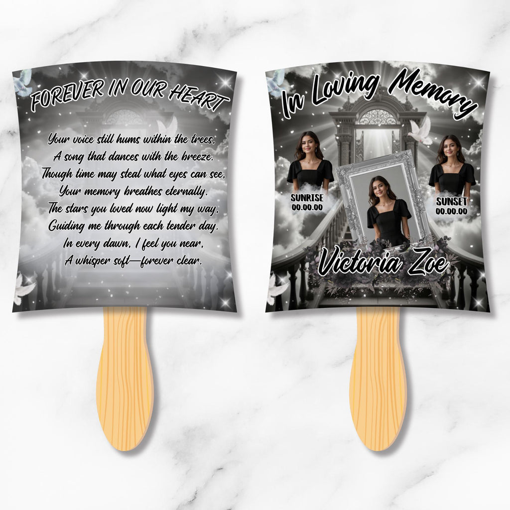 06 Black Memorial Paddle Fan Editable Template, In Loving Memory Fan, Celebration of Life Paddle Fan, In Loving Memory Handheld Tribute - Editable Memorial Canva Template