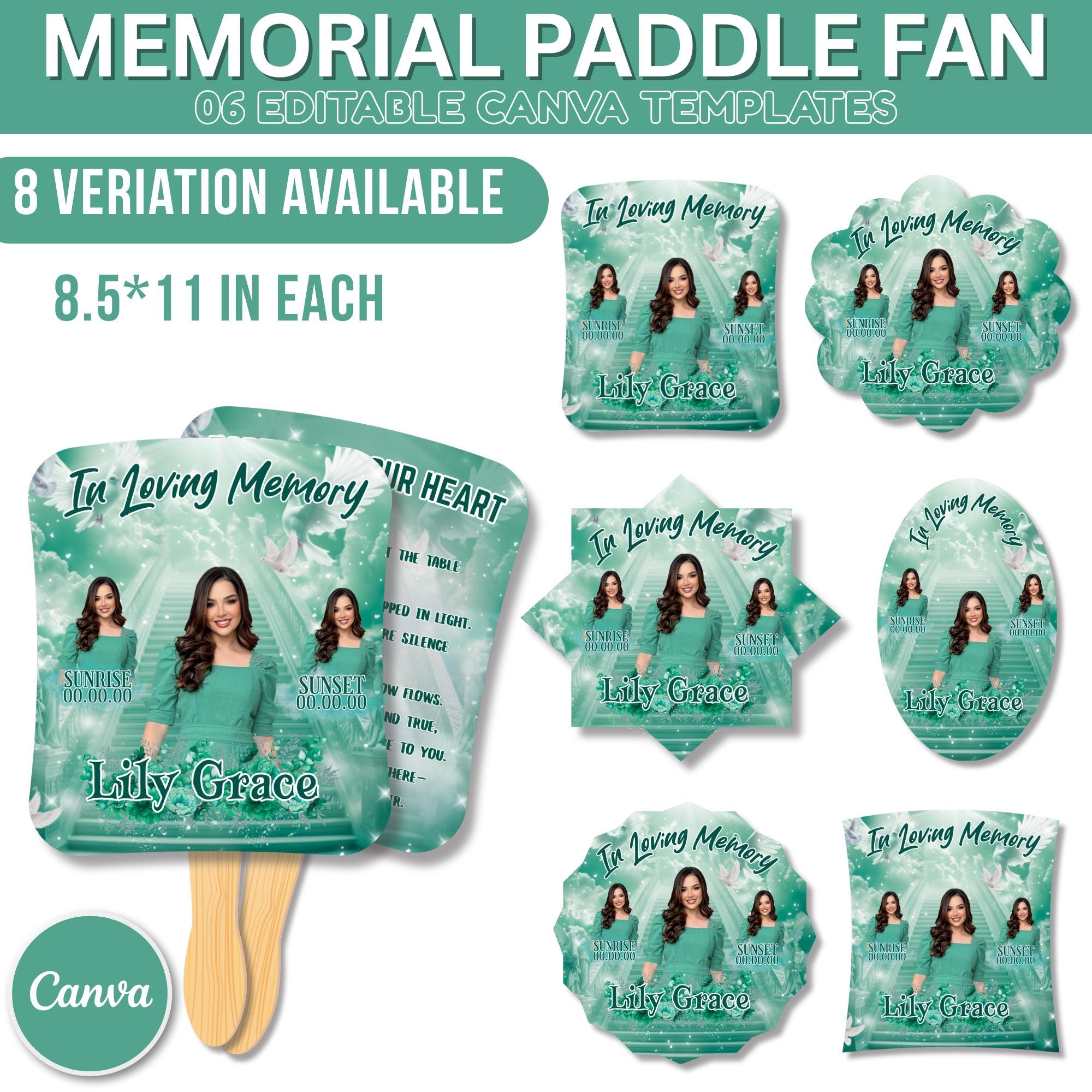 06 Zinc Memorial Paddle Fan Editable Template, In Loving Memory Fan, Celebration of Life Paddle Fan, In Loving Memory Handheld Tribute - Editable Memorial Canva Template