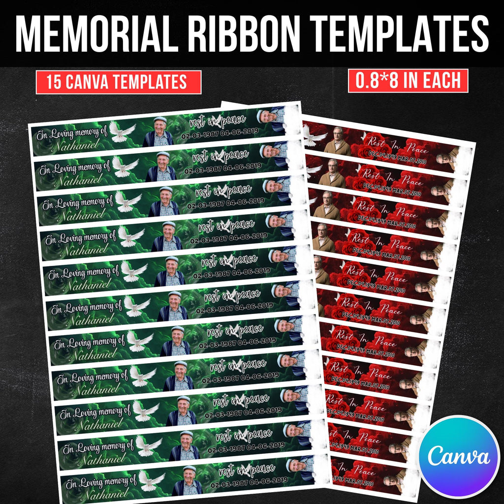 15 In Loving Memory Ribbon Canva Editable Template, Rest in Piece Ribbon Design, Funeral memorial Template, Memorial Ribbon Template - Editable Memorial Canva Template