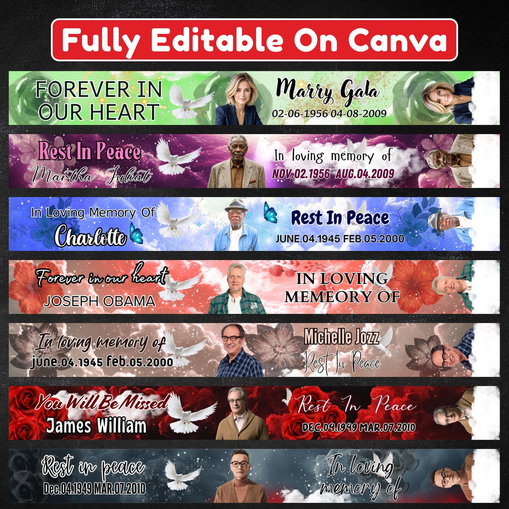 15 In Loving Memory Ribbon Canva Editable Template, Rest in Piece Ribbon Design, Funeral memorial Template, Memorial Ribbon Template - Editable Memorial Canva Template