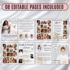 08 Pages White Funeral Program Template, Bi-Fold Funeral Program, Obituary Celebration Of Life Program, Digital Download - Editable Memorial Canva Template