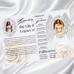 08 Pages White Funeral Program Template, Bi-Fold Funeral Program, Obituary Celebration Of Life Program, Digital Download - Editable Memorial Canva Template