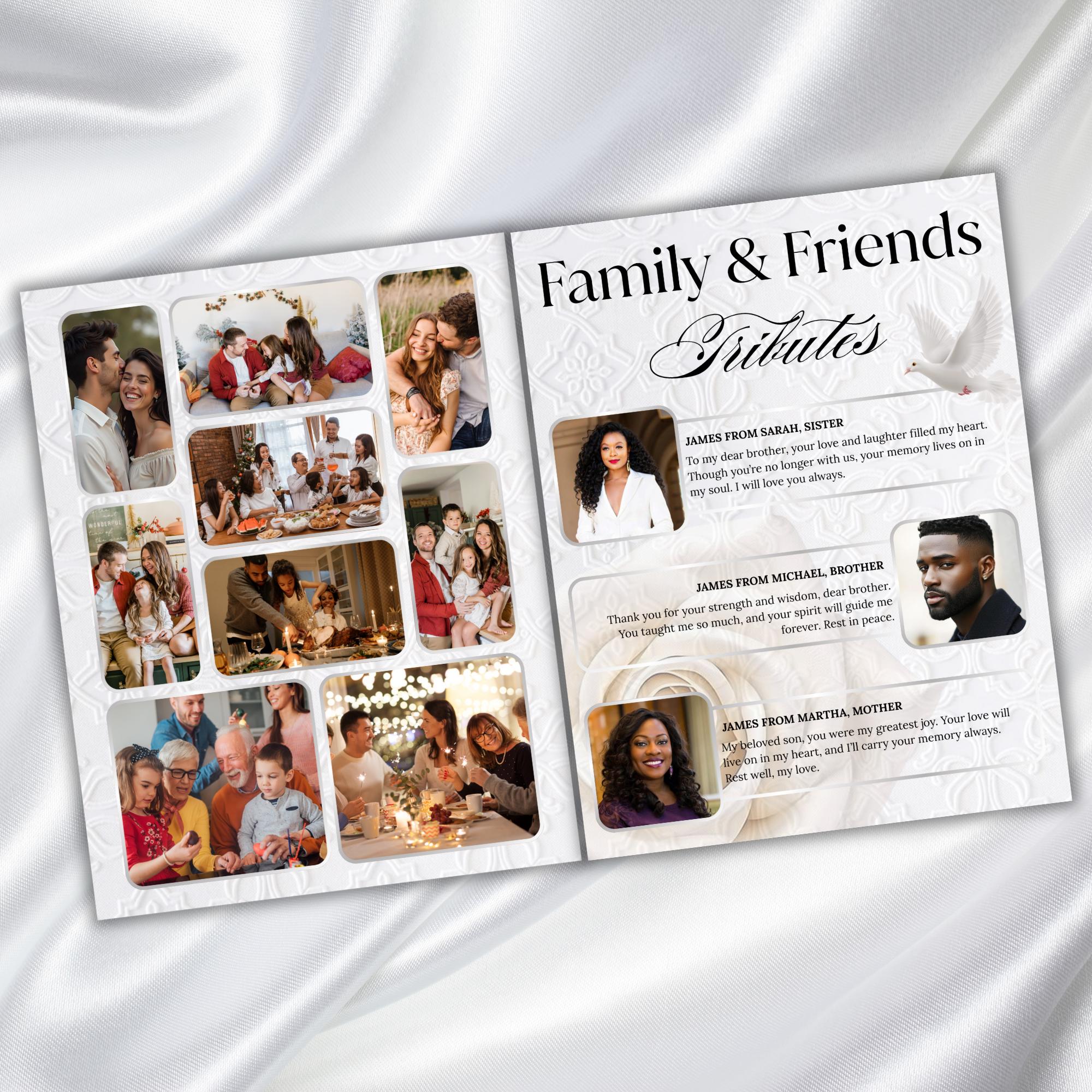 08 Pages White Funeral Program Template, Bi-Fold Funeral Program, Obituary Celebration Of Life Program, Digital Download - Editable Memorial Canva Template