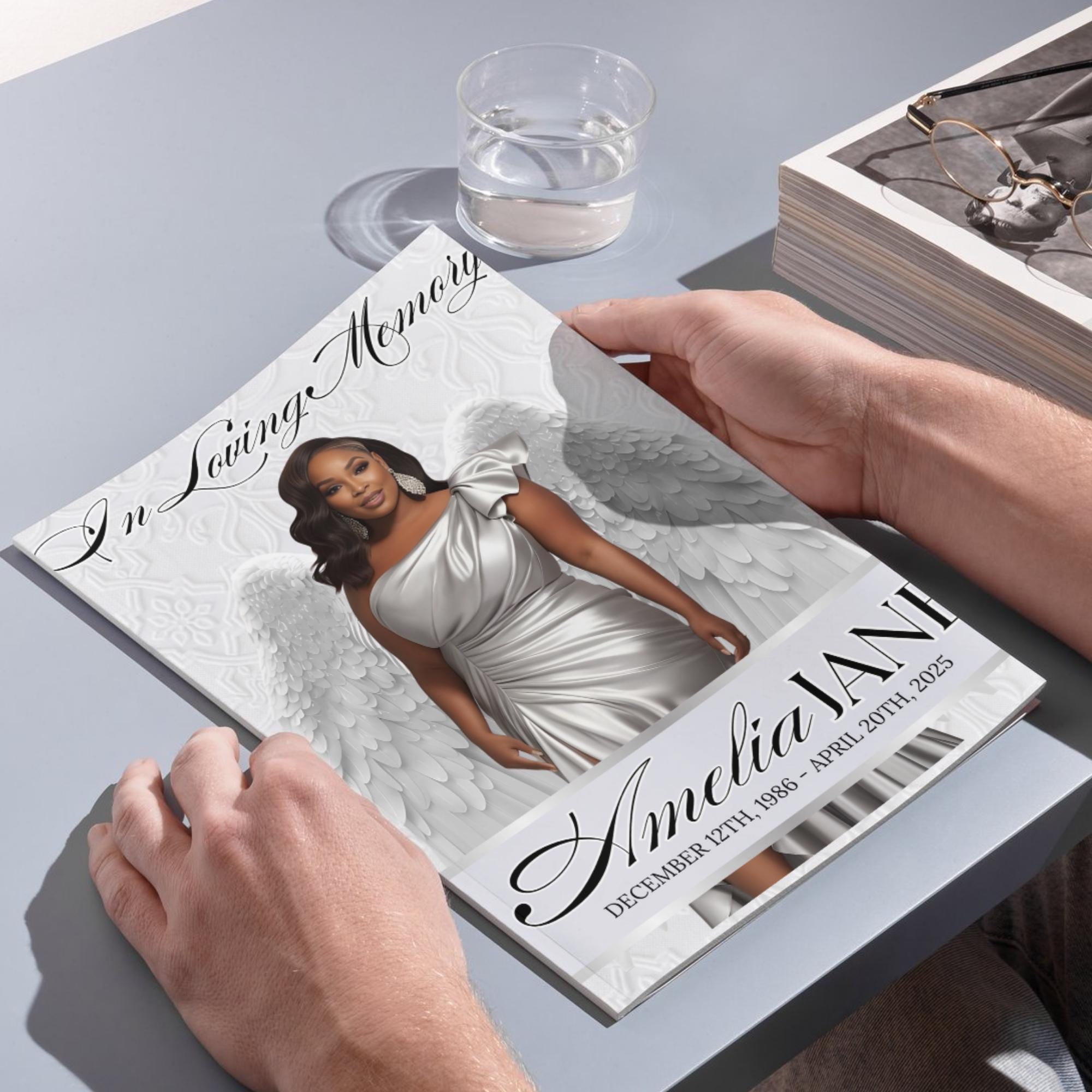 08 Pages White Funeral Program Template, Bi-Fold Funeral Program, Obituary Celebration Of Life Program, Digital Download - Editable Memorial Canva Template